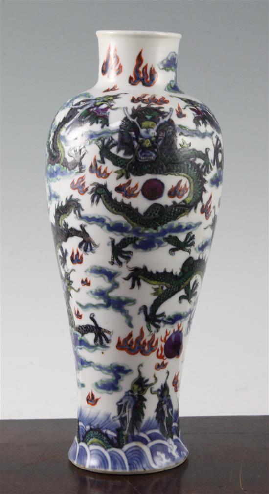 A Chinese clobbered blue and white meiping, 19th century, 26cm